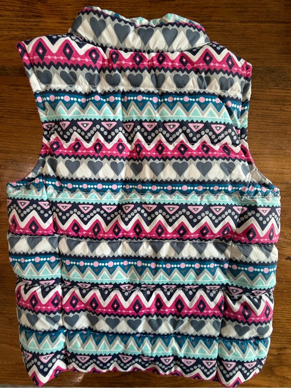 Gymboree Pink Teal Navy Patterned Zip Up Puffer Vest Girls Size 5/6